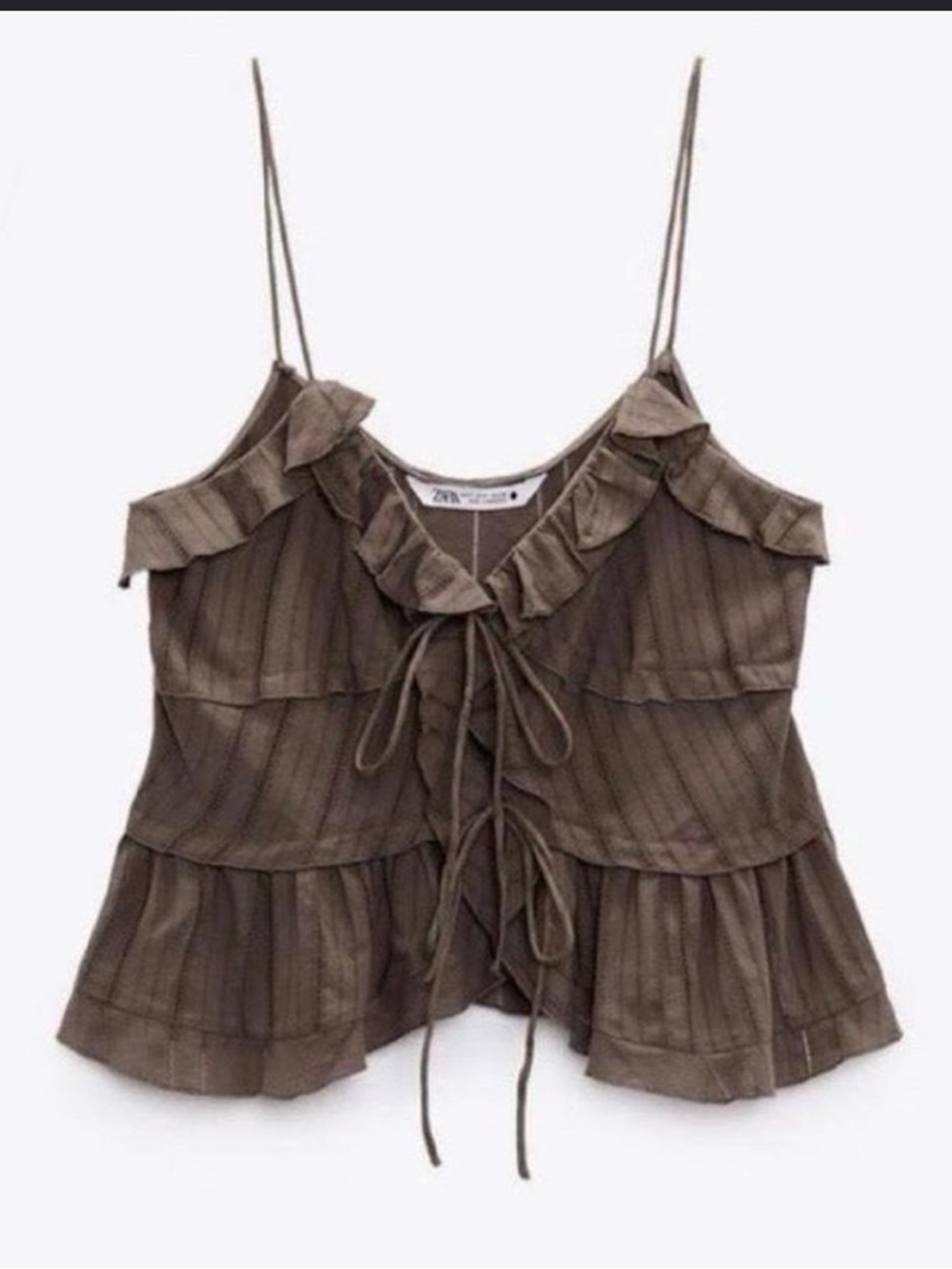 Zara Brown Ruffle Tie-Front Camisole